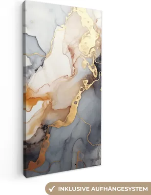 Produktbild von MuchoWow® - Leinwandbilder - Marmor - Schwarz - Gold - Weiß, Wandbild, Wanddeko Bilder Wohnzimmer, 20x40 cm