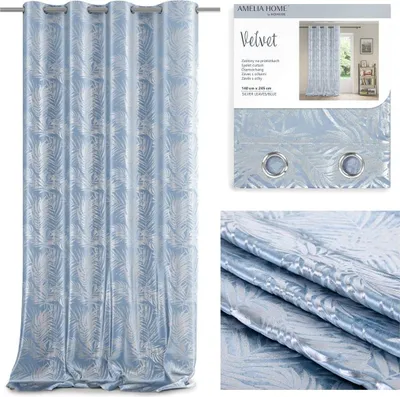 Zdjęcie produktu dla Závěs AmeliaHome Velvet Silver Leaves modrý 140X245