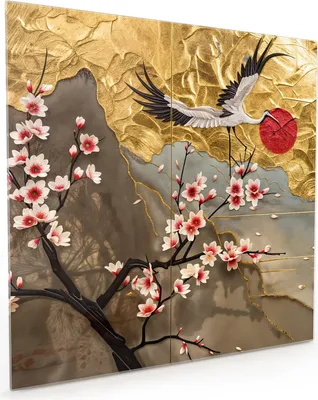 Produktbild von Küchenrückwand Spritzschutz Glas mit Motiv Blüten und Kraniche 40 x 40 cm