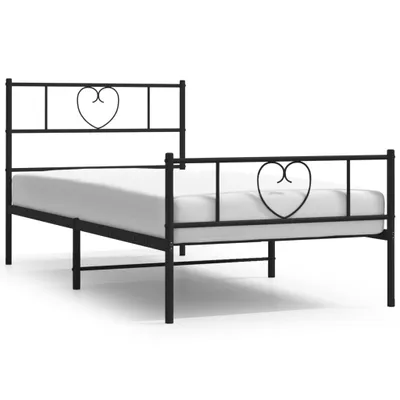 Zdjęcie produktu dla Metalowa Rama Łóżka Z Wezgłowiem I Zanóżkiem, Czarna, 100X200Cm Lumarko!