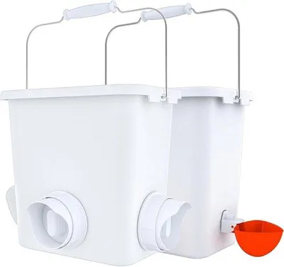 Productafbeelding van Kippen Voederbak - Drinkbak Set - Dieren Voeren - Automatische Bijvulling - 2x 10 Liter - Wit