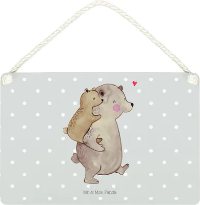 Produktbild von Mr. & Mrs. Panda Schild Papa Bär DIN A4 - Grau Pastell - Geschenk, kleine aufmerksamkeit, Vatertag, Muttertag, Vater, Geburtstag, Holzschild, holzbild, Deko Wandbild