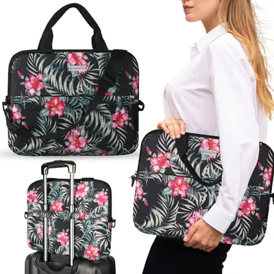 Produktbild von ZAGATTO Damen-Laptoptasche 15,6 Zoll, Schultertasche mit Blumenmuster, leichte Reißverschlusshülle