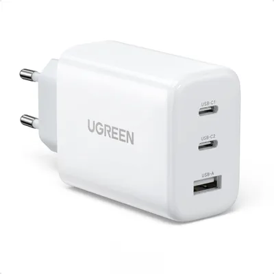A white UGREEN USB charger with multiple ports, shown from a slight angle on a white background.