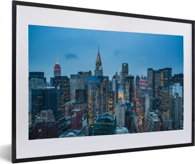 Produktbild von MuchoWow® Gerahmtes Poster New York - Skyline - Empire State Building 60x40 cm - Poster mit Schwarzem Bilderrahmen Wandposter Rahmen Foto Bilder - Schlafzimmer - Plakat in Rahmen - Drucken