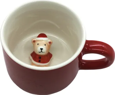 Produktbild von Tasse mit Figur, Keramik Becher mit Henkel, Rot/Weiß
