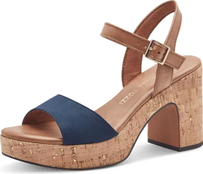 Produktbild von MARCO TOZZI Damen Sandalette hoher Schuh Riemchen Korkoptik Vegan 2-28008-42, Größe:37 EU, Farbe:Blau
