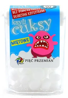 CUKIERKI Z KSYLITOLU KSYLICUKSY O SMAKU MIĘTOWYM BEZGLUTENOWE 13 g - PIĘĆ PRZEMIAN