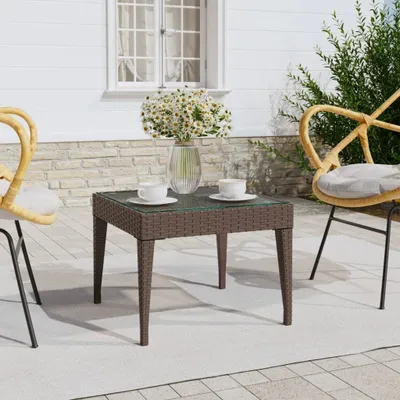 Obrázok produktu pre The Living Store Bočný stolík hnedý 50x50x38 cm polyratan a tvrdené sklo