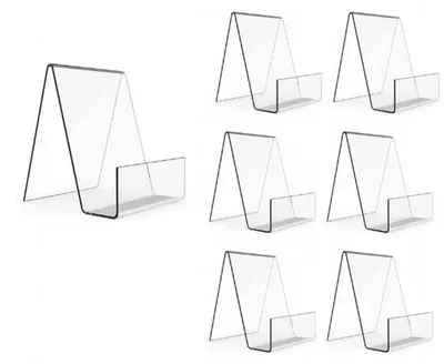Produktbild von 7-teilig – Buchstütze – Transparent – Buchstützen – Buchständer – Transparenter Präsentationsständer – Halter für Bücher, Zeitschriften, Tafeln, Fotos, Kunstwerke, CDs – Acryl – 75 x 90 x 105 mm