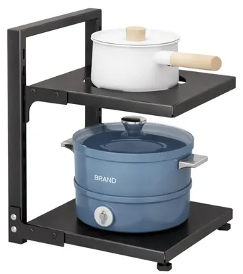 Immagine prodotto di Scaffale a due ripiani per vasi, organizer da cucina, metallo, nero