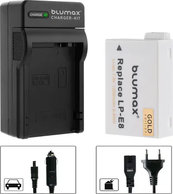 Produktbild von 1x Akku + Lader für Canon EOS 550D, 600D, 650D, 700D - LP-E8 1260 mAh (7,2V)