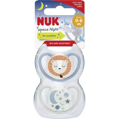 Zdjęcie produktu dla Nuk, Silikon Space Night, Smoczek. Gr.1, 2 sztuki (PRODUKT Z NIEMIEC)