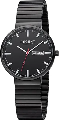 Produktbild von Regent Edelstahl Herren Uhr Armbanduhr Quarz schwarz Metallarmband D2URF1355