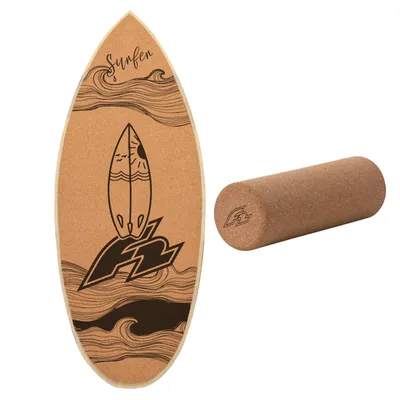 Produktbild von F2 Set Kork Balance Board Surf Flat Shape 74x30cm + Korkrolle