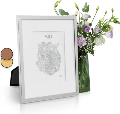 Produktbild von Casa Chic Bilderrahmen mit Passepartout, 27x22cm Bilderrahmen für Urkunde & Collage, Glas Bilderrahmen, Fotorahmen Stehend/Wandmontage, Rahmen Vertikaler/Horizontaler Gebrauch, Metall Bilderrahmen
