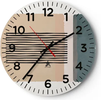 Produktbild von Wanduhr - Rund - Glasuhr - Abstraktion Grafik Linien - 30x30cm - Schleichendes Uhrwerk - Lautlos - zum Aufhängen bereit - Dekoration Modern - Wanddekoration aus Glas - C4AR30x30-5034