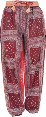 Produktbild von Luftige Aladinhose, Boho Baumwollhose, Bedruckte Pluderhose, Yogahose - Rot, Damen, Baumwolle, Größe: M