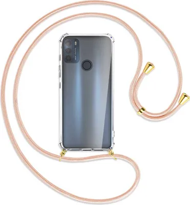 Produktbild von Handykette Backcover-Schutzhülle mit Band (Metall goldfarben) für Motorola Moto G50 (XT2137) - rose peach