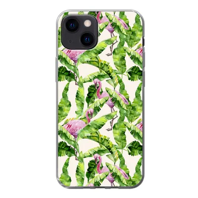 Produktbild von MuchoWow® Handyhülle Schutzhülle Hülle für iPhone 13 mini Flamingo - Blätter - Muster Silikon Softcase Handy Hülle - Softcase