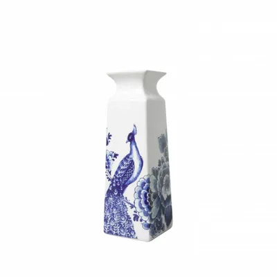 Immagine prodotto di Heinen Delfts Blauw – Vaso quadrato, decoro "fiore e pavone", piccolo