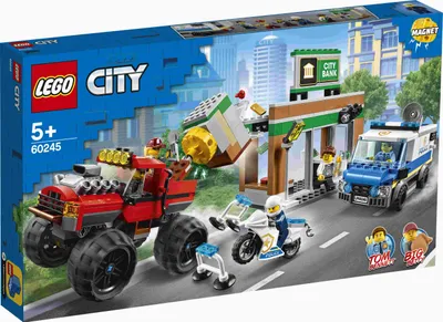 Produktbild von LEGO 60245 City Raubüberfall mit dem Monster-Truck, Spielzeug mit Polizei-Auto, Motorrad, Van und Bankgebäude, Konstruktionsspielzeug ab 5 Jahre