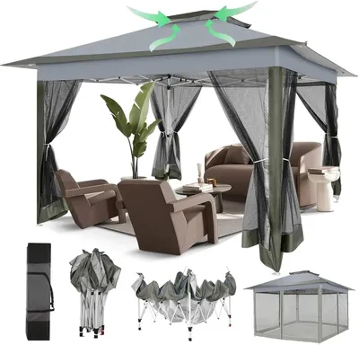 Produktbild von Pavillon – Gartenpavillon – Partyzelt – Gartenzelt – Pop-up-Pavillon – Stabil – Faltzelt – mit Moskitonetz – Faltbar
