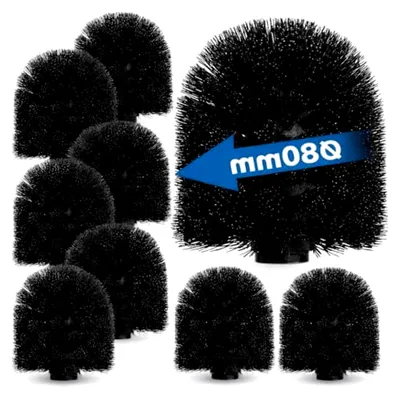Produktbild von 8er Set WC Bürstenköpfe, Toilettenbürsten mit 12 mm Gewinde, Ersatzbürstenkopf Durchmesser 8 cm, Kunststoff schwarz