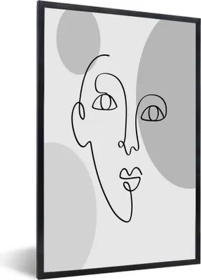 Produktbild von MuchoWow® Gerahmtes Poster Minimalismus - Gesicht - Schwarz - Weiß 60x90 cm - Poster mit Schwarzem Bilderrahmen Wandposter Rahmen Foto Bilder - Kunst