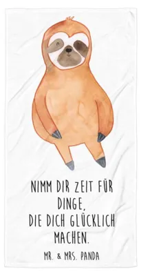 Produktbild von Mr. & Mrs. Panda Reisehandtuch Faultier Zufrieden - Weiß - Geschenk, Großes Badehandtuch, Pause, Design Handtuch, Strandtuch, Glück, frottierhandtuch, Duschtuch