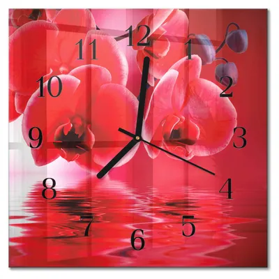 Produktbild von Tulup Glasuhr Wanduhr Küchenuhr Echt-Glas 30x30 cm Modern Dekorativ Geräuschlos Schwarzen Zeigern - Orchidee
