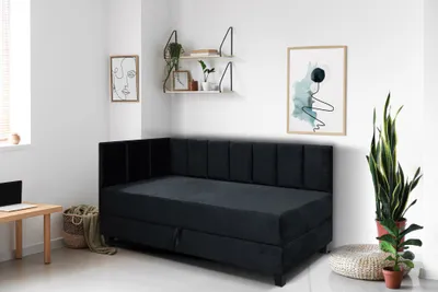 Produktbild von Jugendbett Einzelbett Eryk Boxspringbett mit Matratze Kinderbett Bettkasten 100 x 200 cm Links Paris 167 - schwarz
