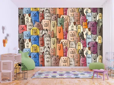 Produktbild von Vlies Fototapete Tiere Kinderzimmer 400x280 cm Tapeten Wandtapete XXL Hund Haustiere Cartoon Puppy g-B-0200-a-a