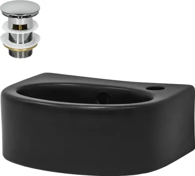 Produktbild von LuxeBath Waschbecken Aufsatzwaschbecken Oval, 33,5x25,5x13 cm, Schwarz, aus Keramik, inkl. Ablaufgarnitur mit Überlauf