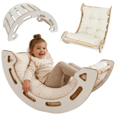 Zdjęcie produktu dla Bujak dla dzieci z poduchą bujaczek mały huśtawka 81 cm VERK.design most łuk wspinaczkowy montessori biały
