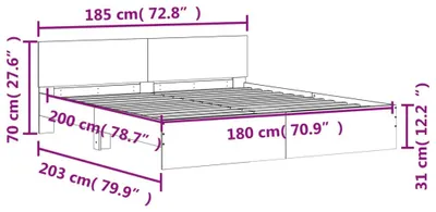 Produktbild von vidaXL Bettgestell mit Kopfteil und LED-Beleuchtung Sonoma-Eiche