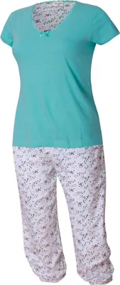 Produktbild von Damen Schlafanzug türkis mit Caprihose Größe XL