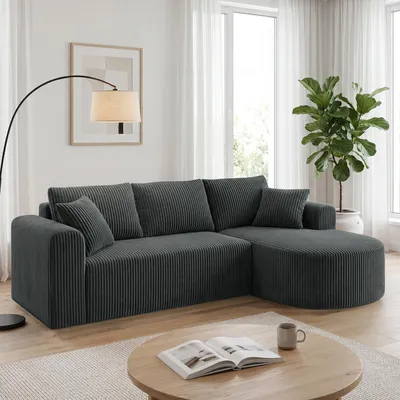 Immagine prodotto di Divano componibile COMHOMA con funzione letto, 263 cm, in velluto. Divano modulare "Boneless" con chaise longue, divano a forma di L con funzione letto, divani componibili con cuscini e tasche laterali