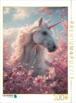 Produktbild von CALVENDO Puzzle Rosiges Einhorn: Kirschblütenzauber | 1000 Teile Lege-Größe 64x48cm Foto-Puzzle für glückliche Stunden