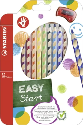 Produktbild von Ergonomická pastelka pre pravákov - STABILO EASYcolors - balenie 12 ks s orezávačom - s 12 rôznymi farbami