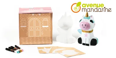 Image de Kit de bricolage Licorne en papier mâché à peindre, dès 6 ans, matériel et instructions inclus