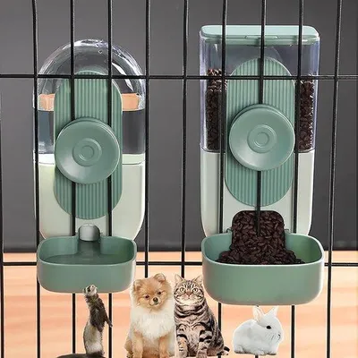 Immagine prodotto di Distributore automatico di cibo e acqua da 35 oz, set di alimentatori a gravità e abbeveratoi per animali di piccola e media taglia