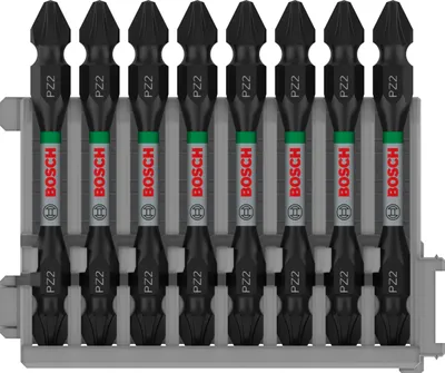 Productafbeelding van PRO impactbit met dubbele bladen en "Pick and Click"-functie, PZ2, 65 mm, set van 8 stuks.