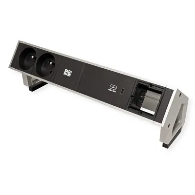 Obrázek produktu pro BACHMANN Systém DESK 2, 2x zásuvka CZ, zdroj 60W (USB C), 1x volné, stříbrný (902.925) (19.07.0147)