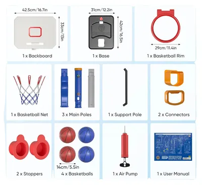 Obrázek produktu pro Basketbalový koš, nastavitelná výška, stabilní konstrukce, modrý