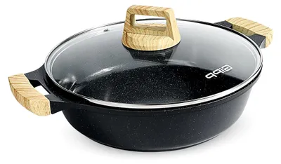 Produktbild von 3,8 L Suppentopf, 28 cm Flacher Antihaft-Suppentopf – Induktionskochgeschirr mit Glasdeckel