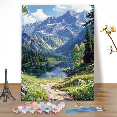 Produktbild von Malen nach Zahlen Set Erwachsene Berge Landschaft 40x50cm Ohne Rahmen Acrylfarben Pinsel