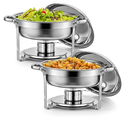 Produktbild von 2-teiliges Rundes Chafing Dish Set 5L Speisenwärmer aus Edelstahl für Buffet und Catering