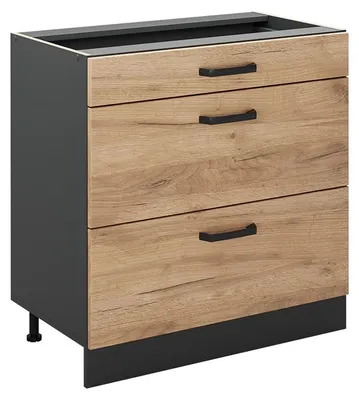 Imagen del producto de Mueble bajo de cocina Vicco R-Line Roble dorado/Antracita 80 cm con 3 cajones sin encimera, Model 72387