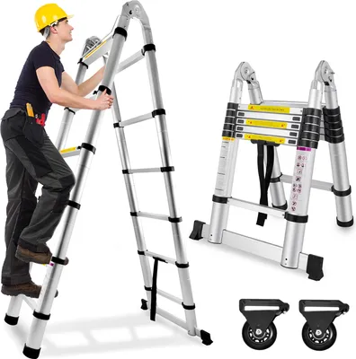 Produktbild von UISEBRT 3.8M Teleskopleiter Klappleiter Ausziehleiter Schiebeleiter Stehleiter Mehrzweckleiter Anlegeleiter Bis 150 kg 12 Sprossen Silber